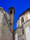 Church from bottom against blue night sky Royalty Free Stock Photo