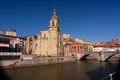 The church and the bridge of San Anton in Bilbao Royalty Free Stock Photo