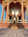 Church of Buddhist temple isolated on blue sky background closeup. Royalty Free Stock Photo