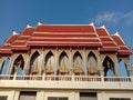 Church of Buddhist temple isolated on blue sky background closeup. Royalty Free Stock Photo