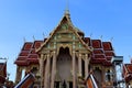 Church of Buddhist temple isolated on blue sky background closeup. Is a place religious ceremonies for Thailand people culture. Royalty Free Stock Photo