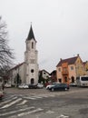 Church building dedicated to Saint Roch against overcast sky