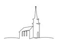 Church building hand drawn. Continuous one line drawing silhouette.