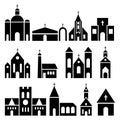 Church building icons. Vector basilica and chapel silhouettes