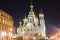 The church by the canal. White nights, Saint-Petersburg, Russia. Night view of Griboyedov Canal and Church of the Savior Royalty Free Stock Photo