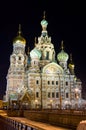 The church by the canal. White nights, Saint-Petersburg, Russia. Night view of Griboyedov Canal and Church of the Savior Royalty Free Stock Photo