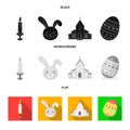 Church, candle, easter bunny and painted egg.Easter set collection icons in black, flat, monochrome style vector symbol Royalty Free Stock Photo