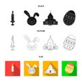Church, candle, easter bunny and painted egg.Easter set collection icons in black,flat,outline style vector symbol stock Royalty Free Stock Photo