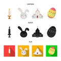 Church, candle, easter bunny and painted egg.Easter set collection icons in cartoon,black,flat style vector symbol stock Royalty Free Stock Photo