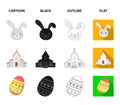 Church, candle, easter bunny and painted egg.Easter set collection icons in cartoon,black,outline,flat style vector Royalty Free Stock Photo