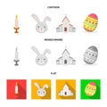 Church, candle, easter bunny and painted egg.Easter set collection icons in cartoon,flat,monochrome style vector symbol Royalty Free Stock Photo