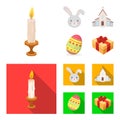 Church, candle, easter bunny and painted egg.Easter set collection icons in cartoon,flat style vector symbol stock Royalty Free Stock Photo