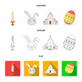 Church, candle, easter bunny and painted egg.Easter set collection icons in cartoon,outline,flat style vector symbol Royalty Free Stock Photo