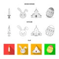 Church, candle, easter bunny and painted egg.Easter set collection icons in flat,outline,monochrome style vector symbol Royalty Free Stock Photo