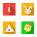 Church, candle, easter bunny and painted egg.Easter set collection icons in flat style vector symbol stock illustration Royalty Free Stock Photo