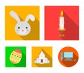 Church, candle, easter bunny and painted egg.Easter set collection icons in flat style vector symbol stock illustration Royalty Free Stock Photo