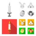 Church, candle, easter bunny and painted egg.Easter set collection icons in monochrome,flat style vector symbol stock Royalty Free Stock Photo