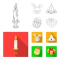 Church, candle, easter bunny and painted egg.Easter set collection icons in outline,flat style vector symbol stock Royalty Free Stock Photo