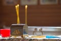 Church candles, accessories for baptism Royalty Free Stock Photo