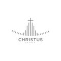 Church castle logo template, minimal lines style pattern christian cross symbol