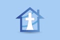 Church cathedral building and cross religion symbol icon logo vector Royalty Free Stock Photo