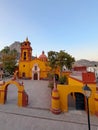 Church in the magical town Bernal where the third largest monolith in the world is located. In Ezequiel Montes, Queretaro, Mexico Royalty Free Stock Photo