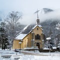 Church in Chamonix town in winter