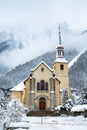 Church in Chamonix town in winter