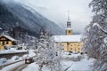 Church in Chamonix town in winter