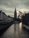 Church and chanal in Bruges, Belgium Royalty Free Stock Photo