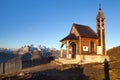 Church or chapel on the mountain and Mount Marmolada Royalty Free Stock Photo