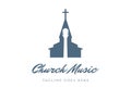 Church Chapel Silhouette with Guitar for Religion Music Song Logo Design