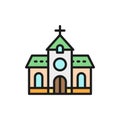 Church, chapel, temple flat color line icon.