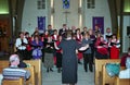 A church choir sings at a church in Laurel, Maryland