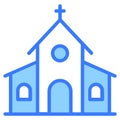 church, Christian worship place Blue Outline Simple Icon