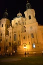 Church in the city of Prague at night