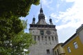 Church with clock from the Sighisoara Medieval Fortress. Royalty Free Stock Photo