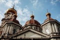 A church with a clock at the top of a building Royalty Free Stock Photo