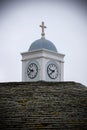 Church clock tower in Milies village on Pelion mountai, Greece. Royalty Free Stock Photo