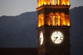 Church clock-tower at sunset Royalty Free Stock Photo