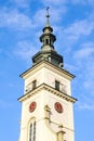 Church clock tower in Wieliczka, Poland