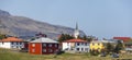 Church and colorful homes in GrundarfjÃÂ¶rÃÂ°ur village in Iceland