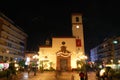 Church in Constitution Square at night, Fuengirola, Spain. Royalty Free Stock Photo