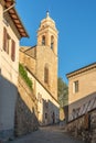 Church of Corpus Domini in the morning streets of Montalcino in Italy