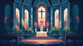 Church with a cross in the interior, generative AI.