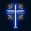 Church cross neon sign. Glowing symbol of the crucifixion Royalty Free Stock Photo