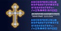 Church cross neon sign. Glowing symbol of the crucifixion. neon icon Church cross. Vector illustration Royalty Free Stock Photo
