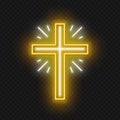 Church cross neon sign. Glowing symbol of the crucifixion Royalty Free Stock Photo