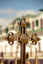 Church cross on the roof of the church with crows mysterious sign sign of strength Royalty Free Stock Photo