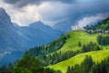 Church in Dolomites alps countryside meadow mountain Royalty Free Stock Photo